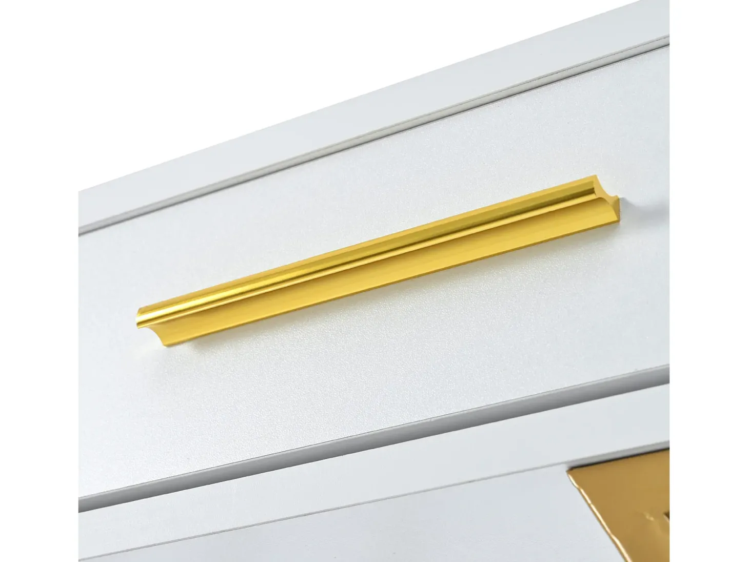 Mesa consola com 2 gavetas - Pés em metal dourado - Branco 110x32x85 cm