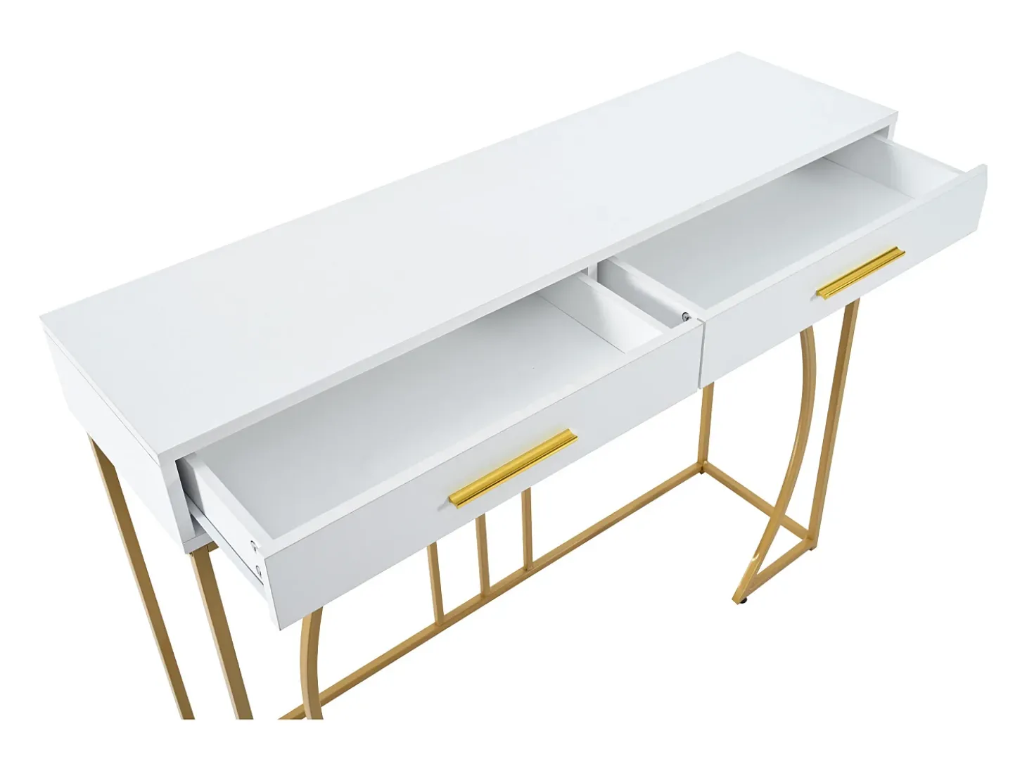 Mesa consola com 2 gavetas - Pés em metal dourado - Branco 110x32x85 cm