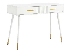 Mesa consola com 2 gavetas - Pés em metal - Branco e dourado