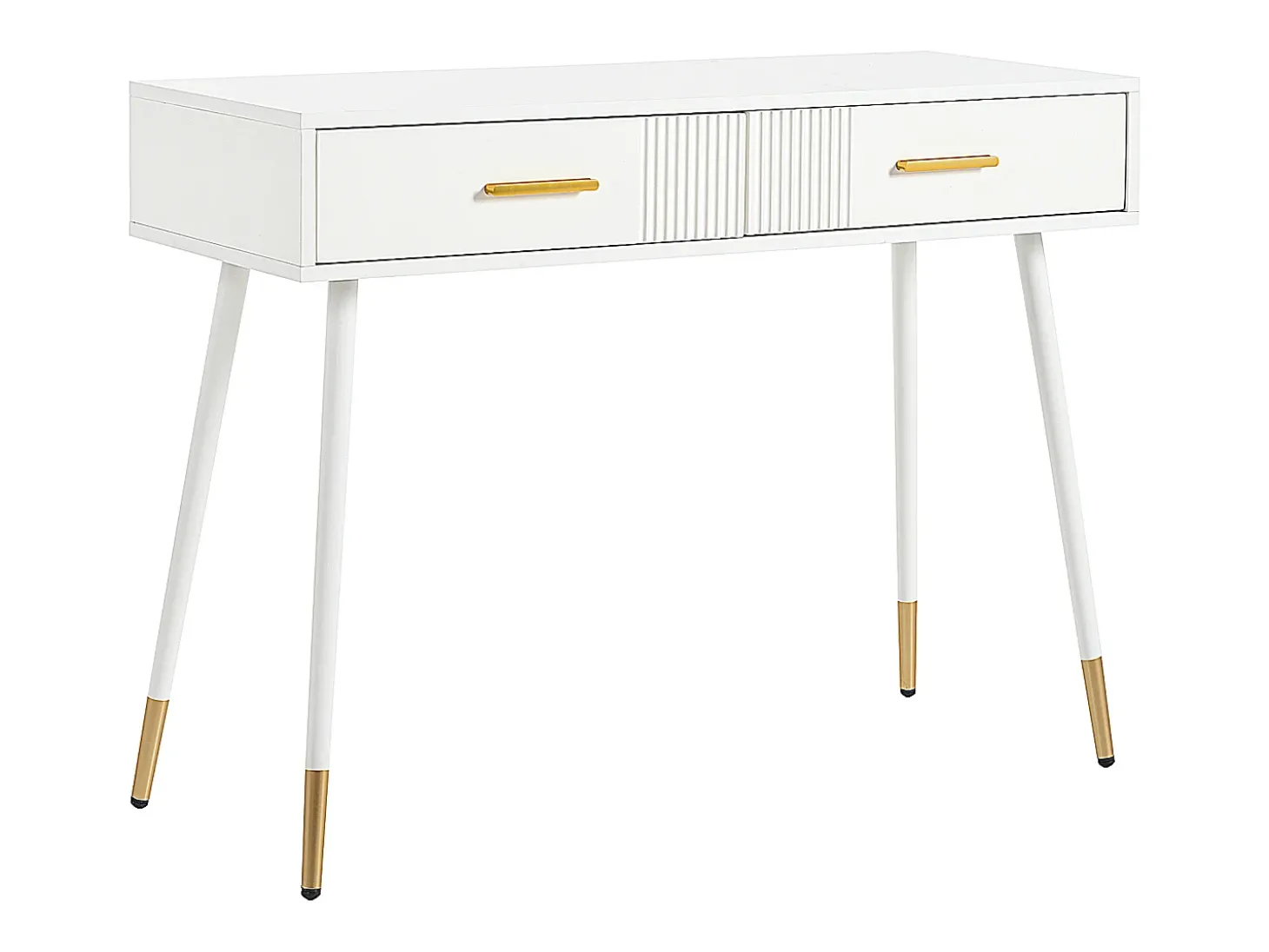 Mesa consola com 2 gavetas - Pés em metal - Branco e dourado