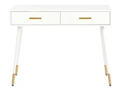 Mesa consola com 2 gavetas - Pés em metal - Branco e dourado