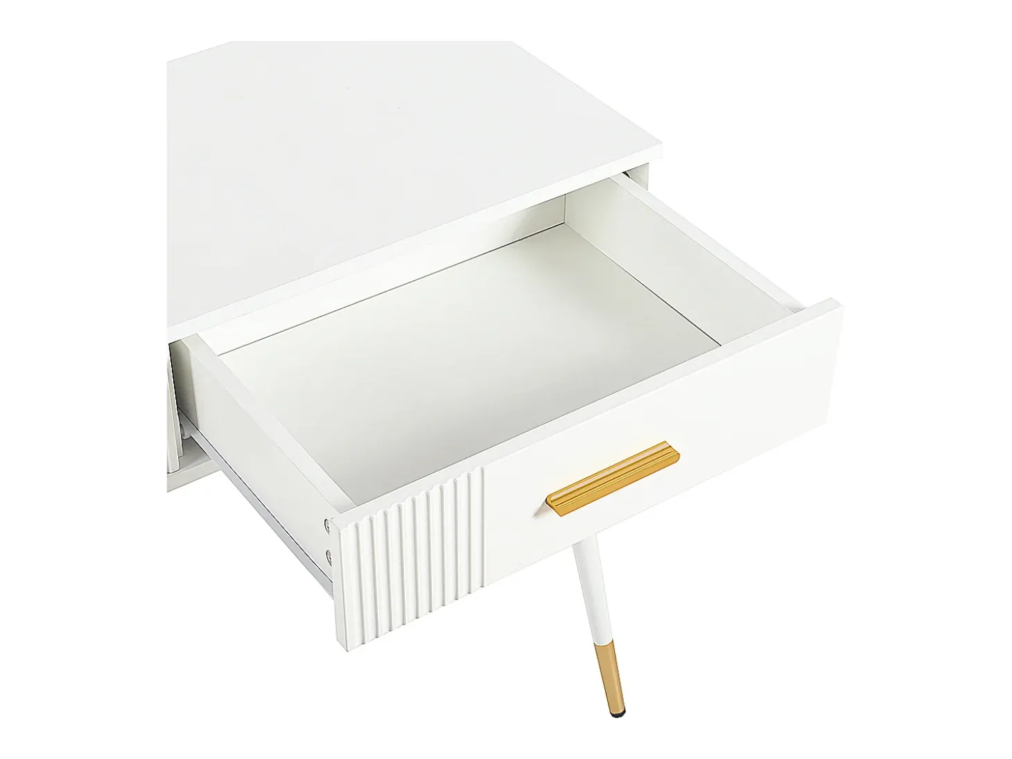 Mesa consola com 2 gavetas - Pés em metal - Branco e dourado