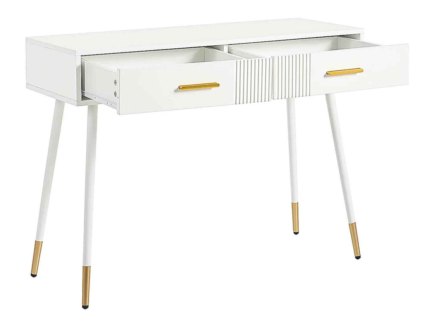 Mesa consola com 2 gavetas - Pés em metal - Branco e dourado