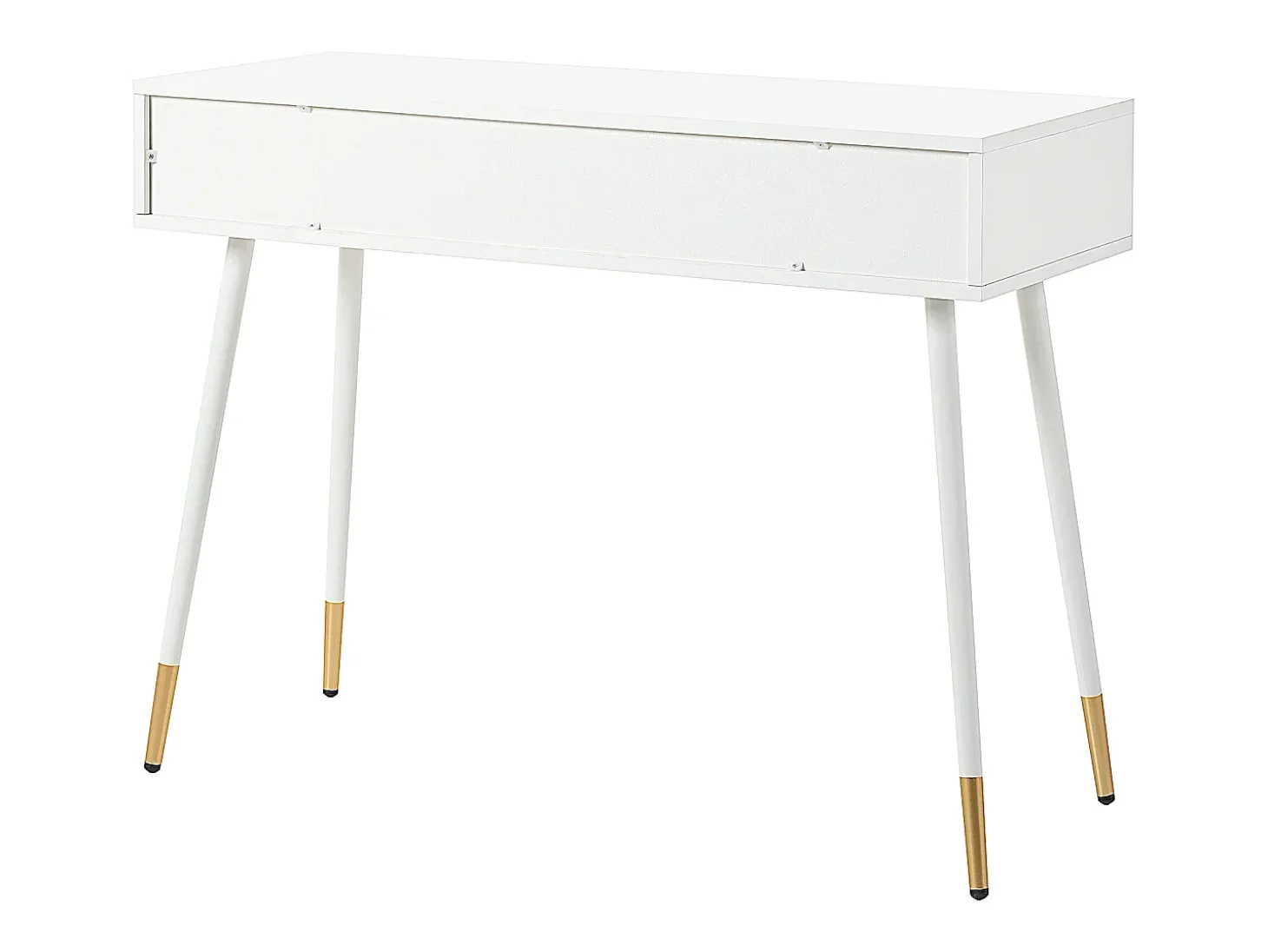 Mesa consola com 2 gavetas - Pés em metal - Branco e dourado