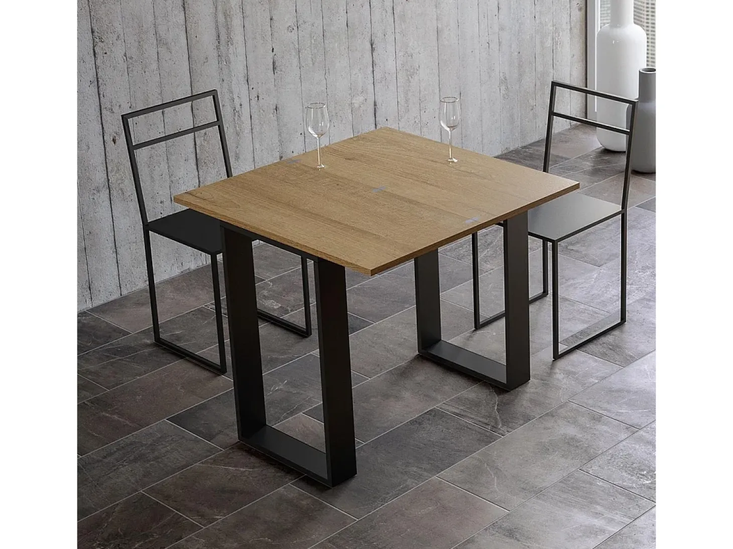 Mesa consola com abertura do livro 90x45/90 cm Tecno Libra Carvalho Natural quadro Antracite