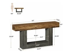 Mesa consola de 160 cm de comprimento, mesa de entrada de 2 níveis, mesa de sofá com arrumação, mesa de sofá de madeira de quinta para sala de estar, corredor