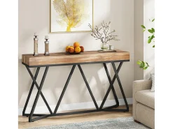 Mesa consola de 140 cm, mesa de entrada em madeira com base em metal exclusiva, mesa de centro, mesa de hall de entrada, mesa de destaque industrial para corredor, sala de estar, entrada
