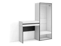 Mesa consola de entrada, 130x35x145cm, Com gaveta, Roupeiro aberto, Branco