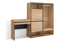 Mesa consola de entrada, 190x35x145cm, Com gaveta, Sapateira, Roupeiro aberto, Carvalho
