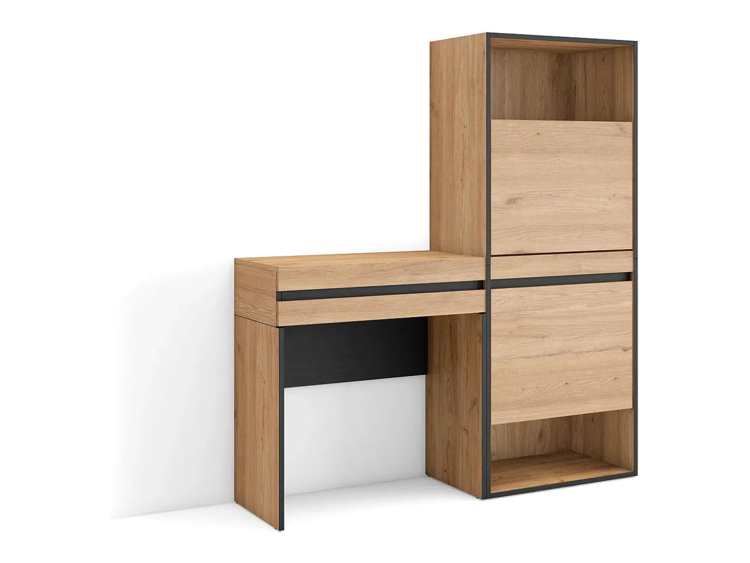 Mesa consola de entrada, 130x35x145cm, Com gaveta, Sapateira, Carvalho