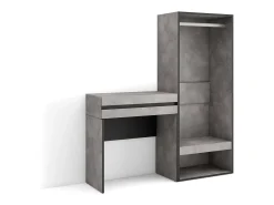 Mesa consola de entrada, 130x35x145cm, Com gaveta, Roupeiro aberto, Cimento