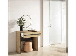 Mesa consola de entrada, 70x35x75cm, Com gaveta, Com Armazenamento, Carvalho