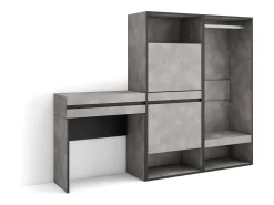 Mesa consola de entrada, 190x35x145cm, Com gaveta, Sapateira, Roupeiro aberto, Cimento