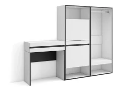 Mesa consola de entrada, 190x35x145cm, Com gaveta, Sapateira, Roupeiro aberto, Branco