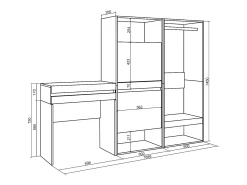 Mesa consola de entrada, 190x35x145cm, Com gaveta, Sapateira, Roupeiro aberto, Branco
