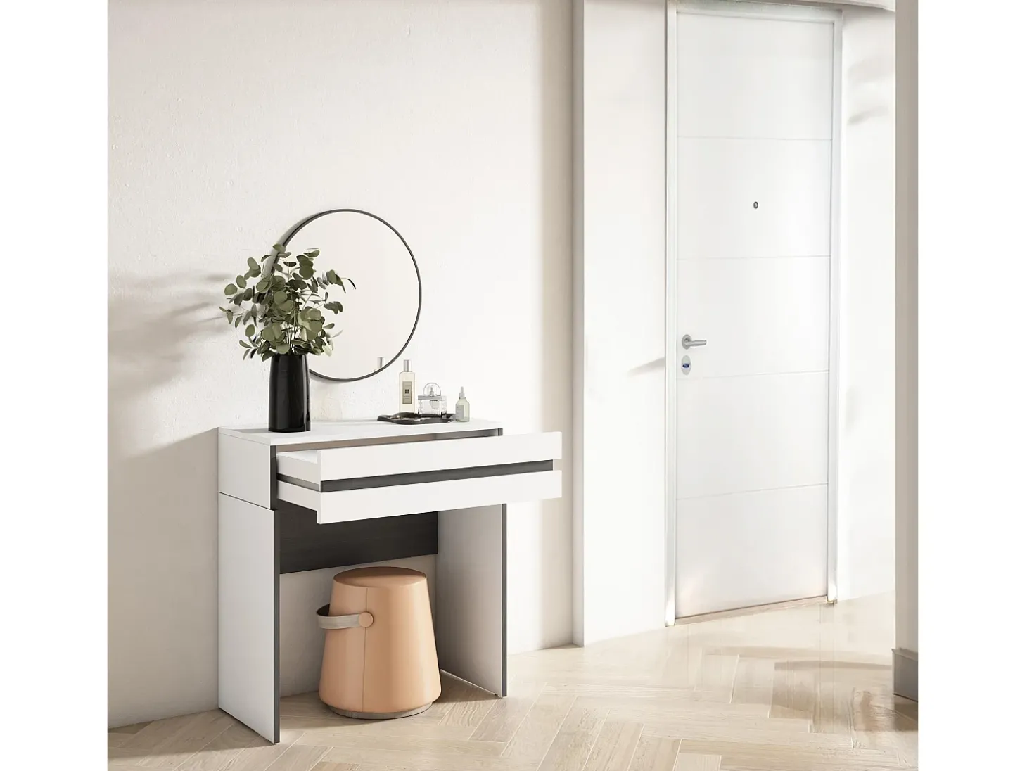 Mesa consola de entrada, 70x35x75cm, Com gaveta, Com Armazenamento, Branco