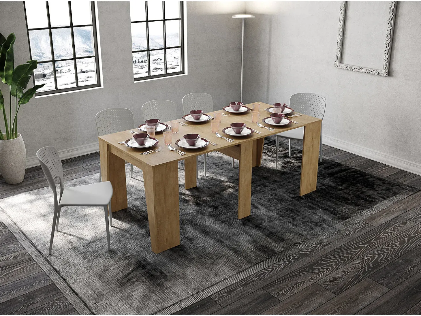 Mesa consola extensível 90x48/204 cm Anvar Small carvalho natural