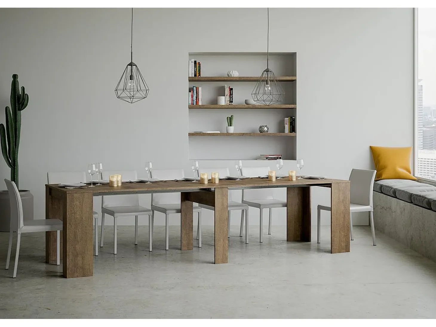 Mesa consola extensível 90x48/308 cm Basic Nogueira