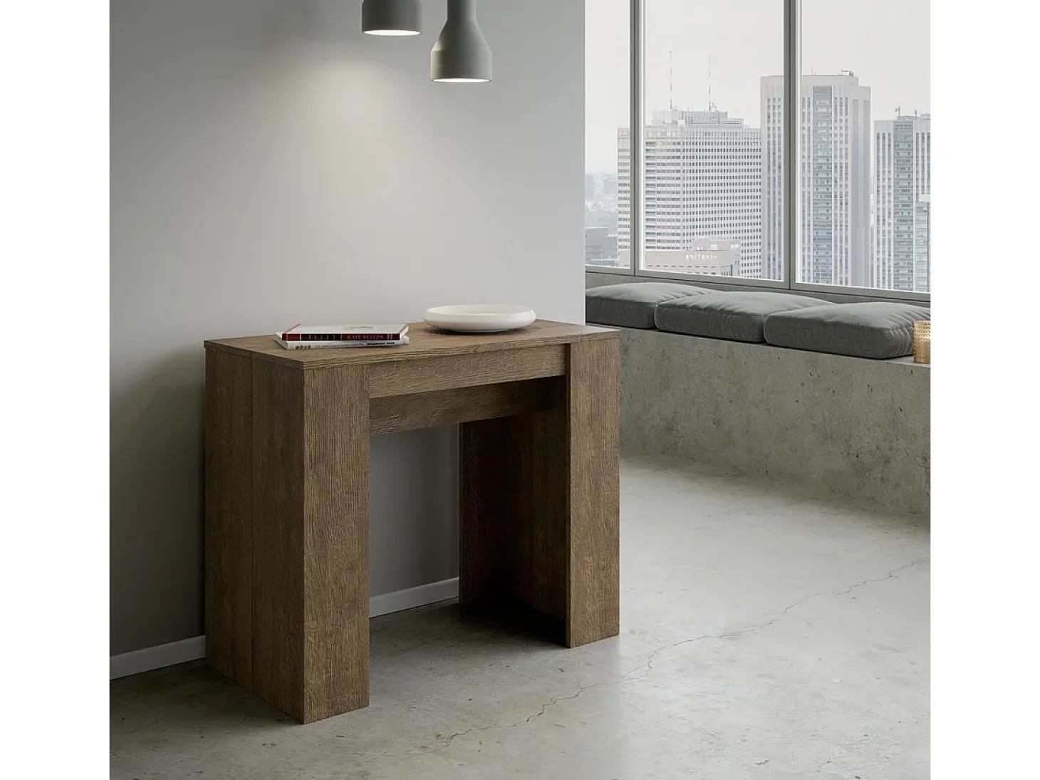 Mesa consola extensível 90x48/308 cm Basic Nogueira