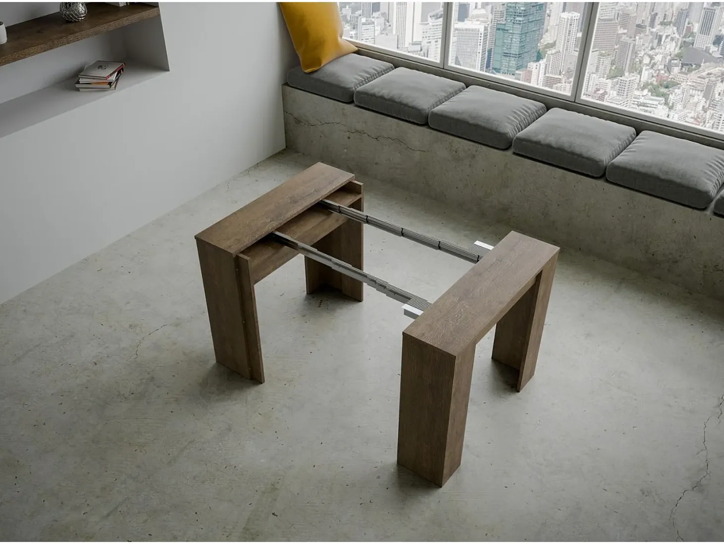 Mesa consola extensível 90x48/308 cm Basic Nogueira