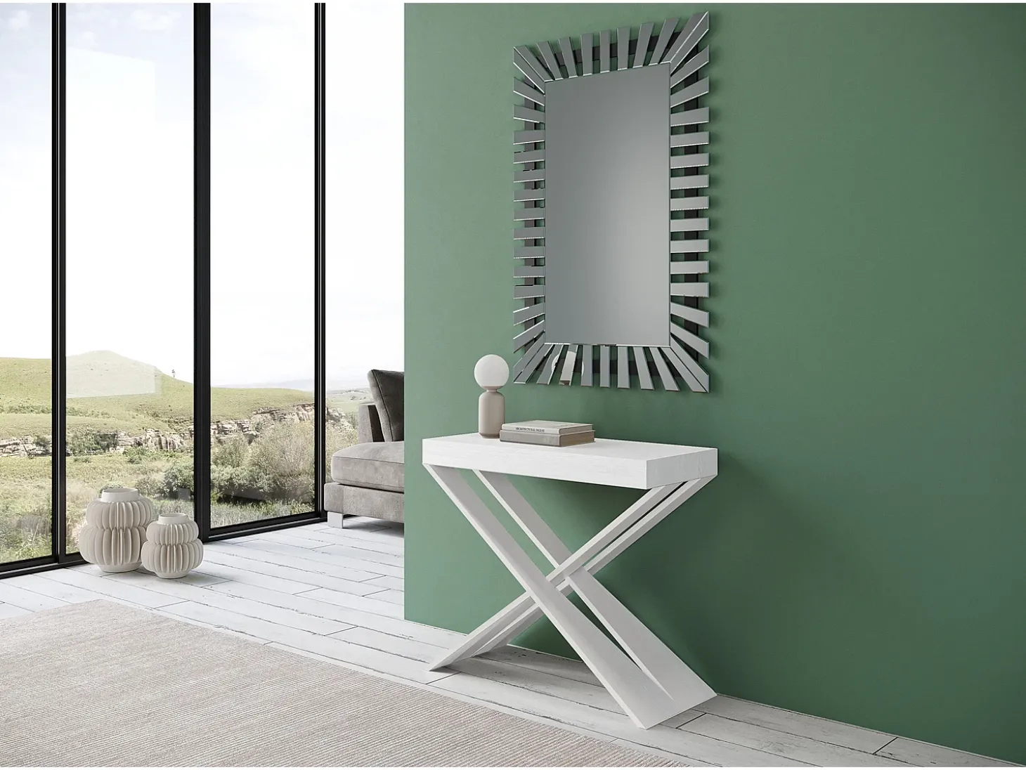 Mesa consola extensível 90x40/196 cm Diago Small Cinza Branca quadro Branco