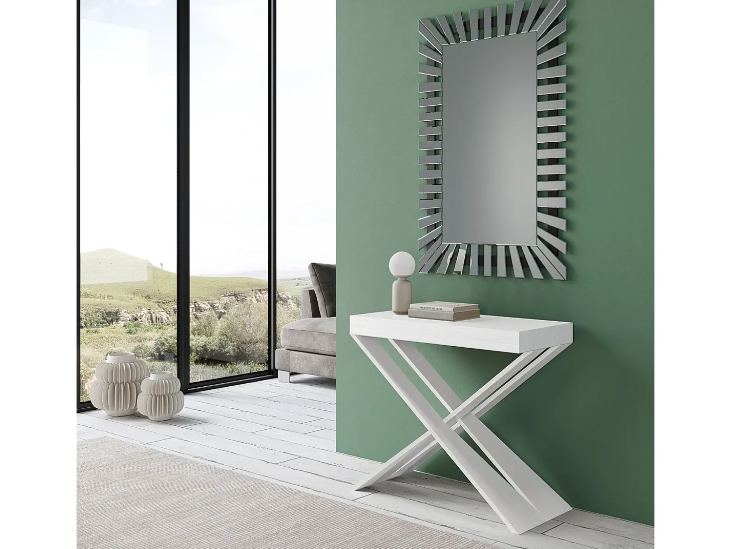 Mesa consola extensível 90x40/196 cm Diago Small Cinza Branca quadro Branco
