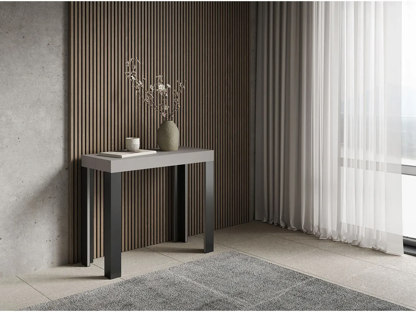 Mesa consola extensível 90x40/196 cm Linea Small Cachemira quadro Antracite