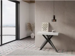 Mesa consola extensível 90x40/300 cm Krack cinza branca pernas antracite