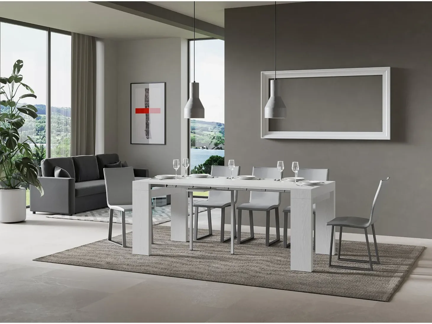 Mesa consola extensível 90x40/196 cm Roxell Small Cinza Branca