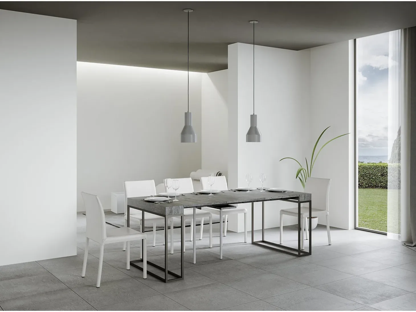 Mesa consola extensível 90x40/300 cm Epoca Cimento quadro Antracite