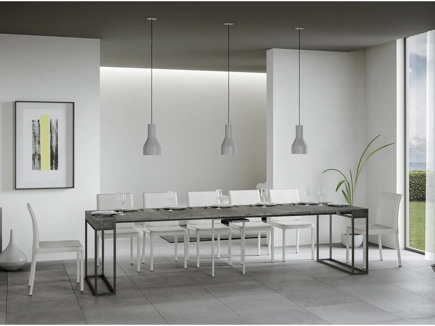Mesa consola extensível 90x40/300 cm Epoca Cimento quadro Antracite