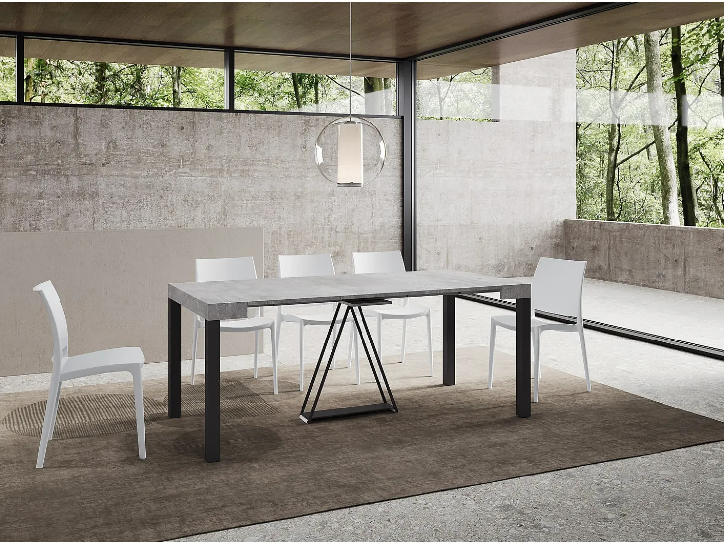 Mesa consola extensível 90x40/300 cm Tiris cimento quadro antracite