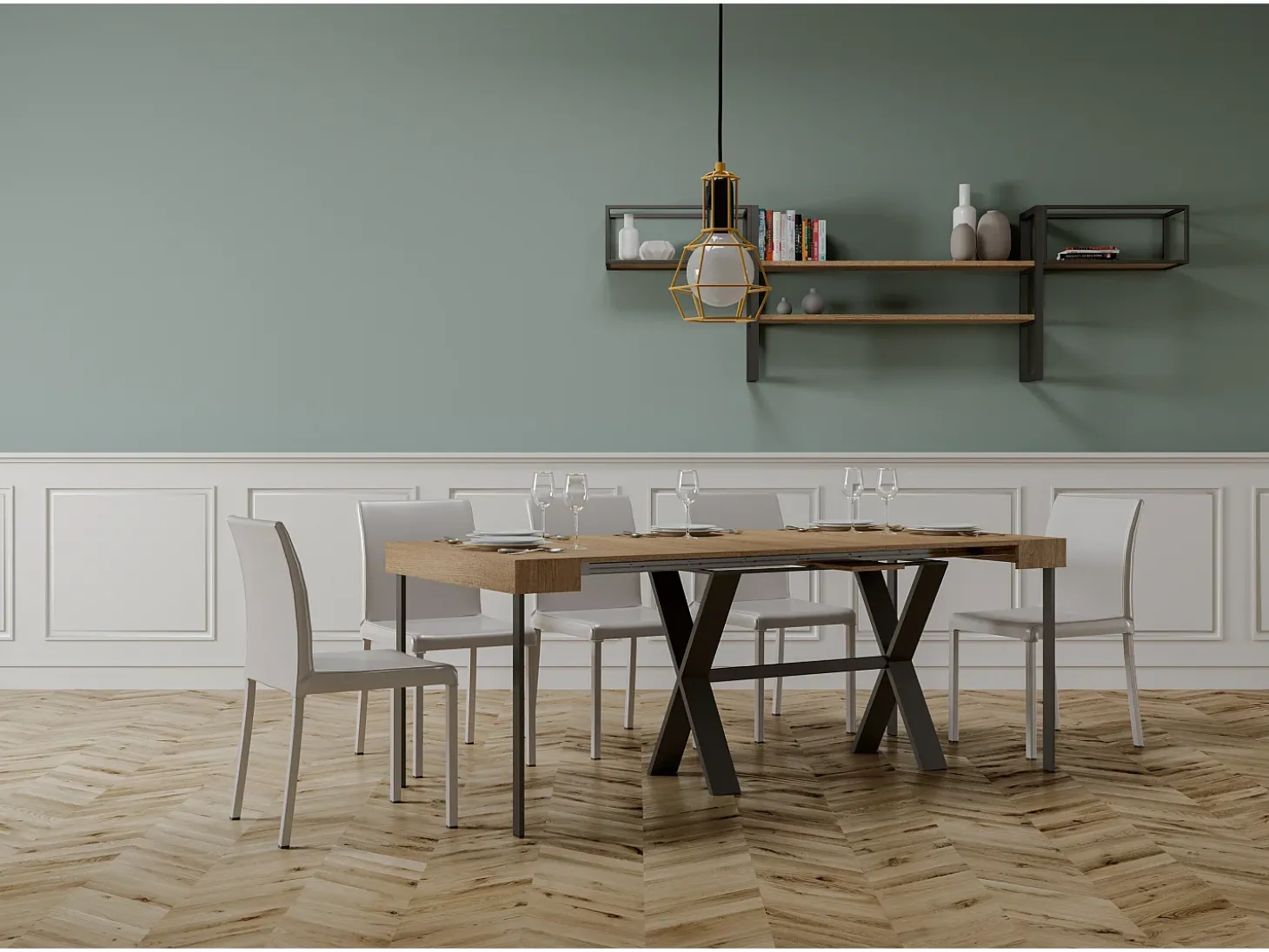 Mesa consola extensível 90x40/196 cm Xenia Small Carvalho Natural quadro Antracite