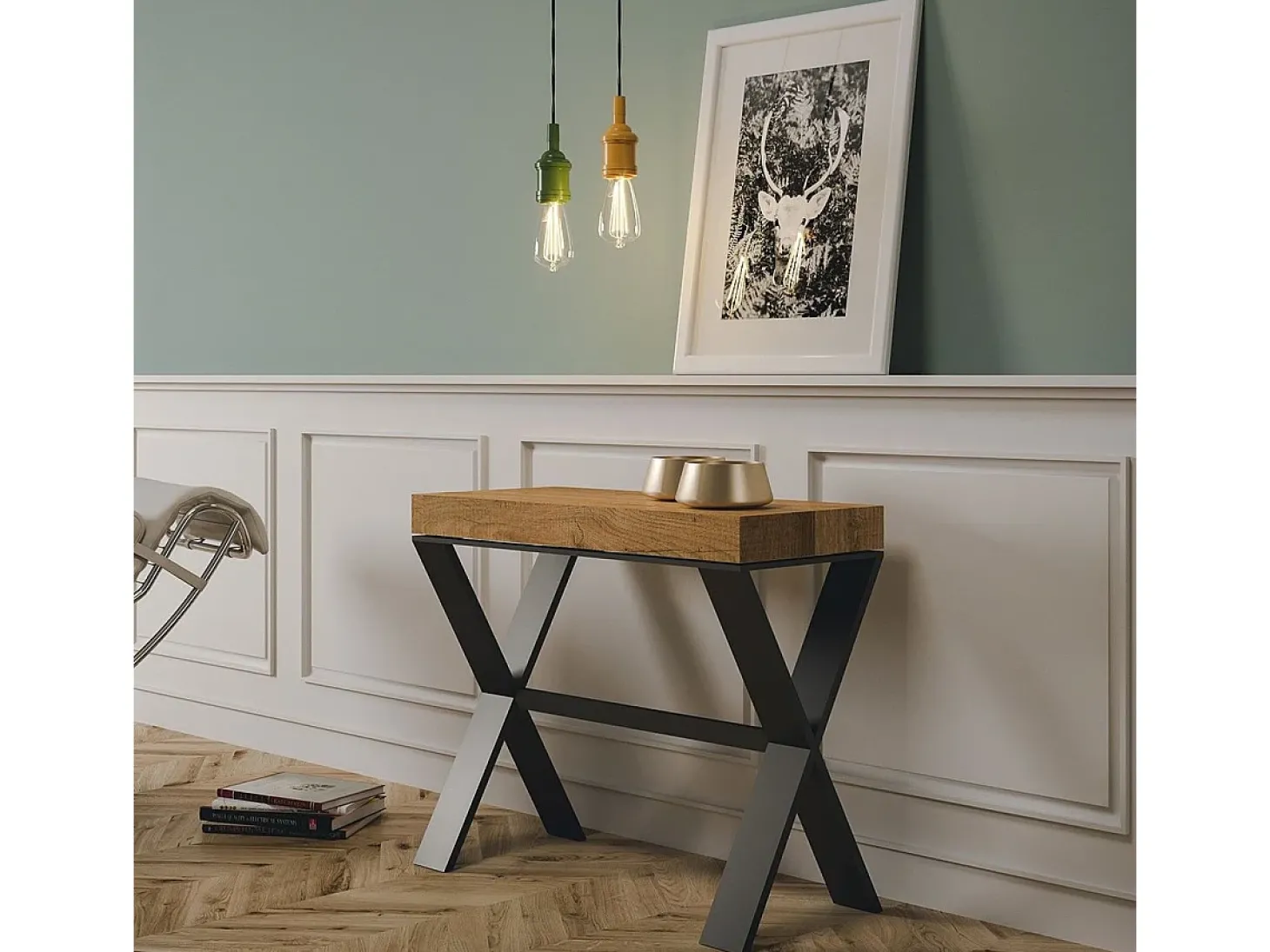 Mesa consola extensível 90x40/196 cm Xenia Small Carvalho Natural quadro Antracite
