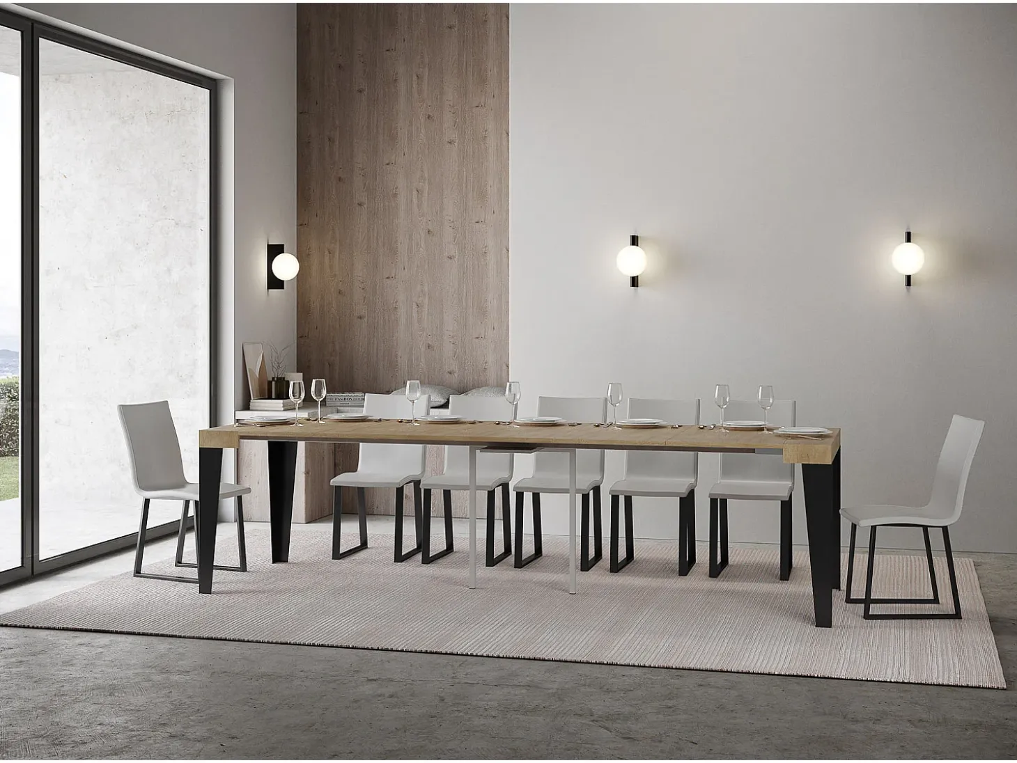 Mesa consola extensível 90x40/300 cm Flame Carvalho Natural quadro Antracite
