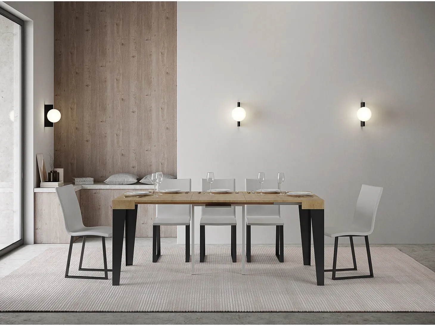 Mesa consola extensível 90x40/300 cm Flame Carvalho Natural quadro Antracite