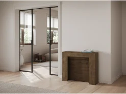 Mesa consola extensível 90x25/211 cm Kiba Nogueira extensões internas