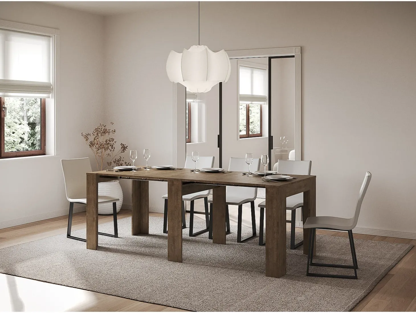 Mesa consola extensível 90x25/211 cm Kiba Nogueira extensões internas