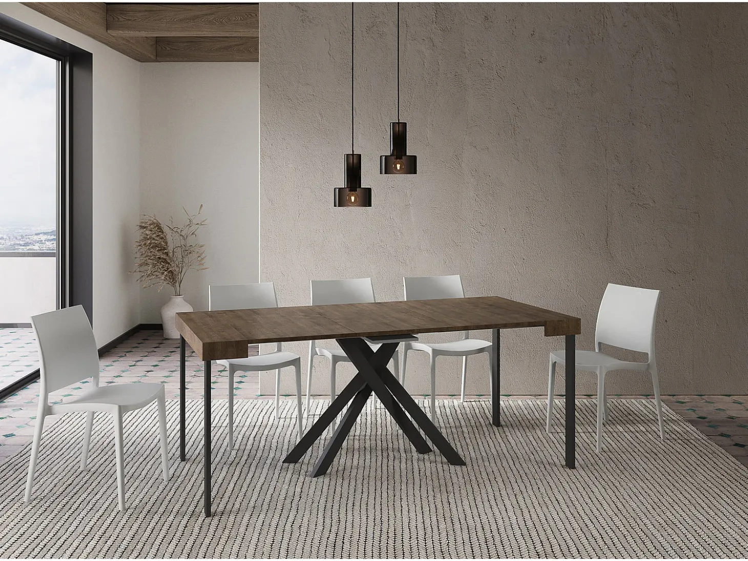 Mesa consola extensível 90x40/196 cm Krack Small nogueira pernas antracite