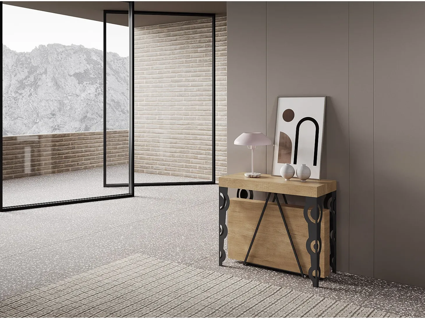 Mesa consola extensível 90x40/196 cm Aceres Small carvalho natural quadro antracite