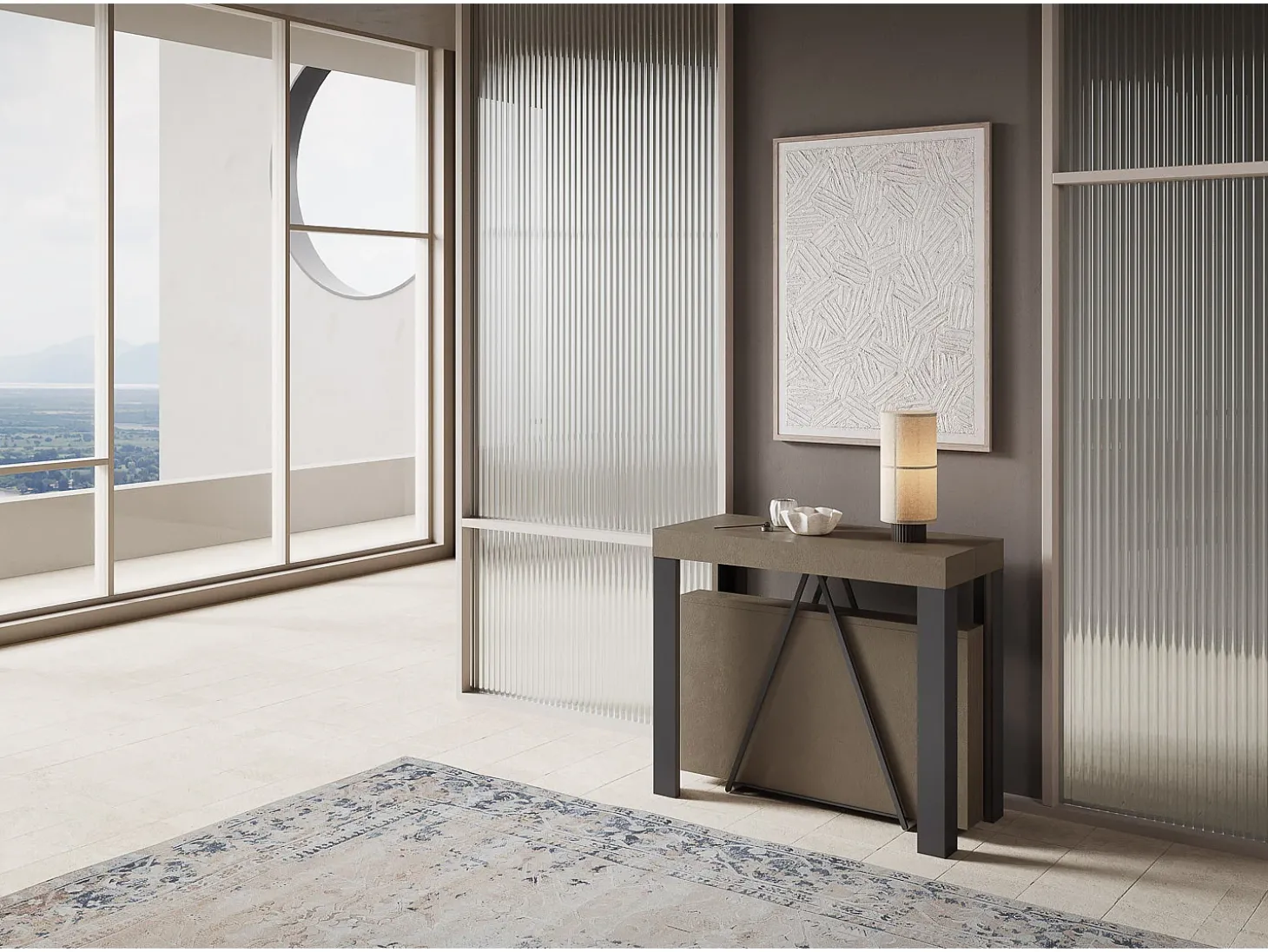 Mesa consola extensível 90x40/300 cm Tarax tortora quadro antracite