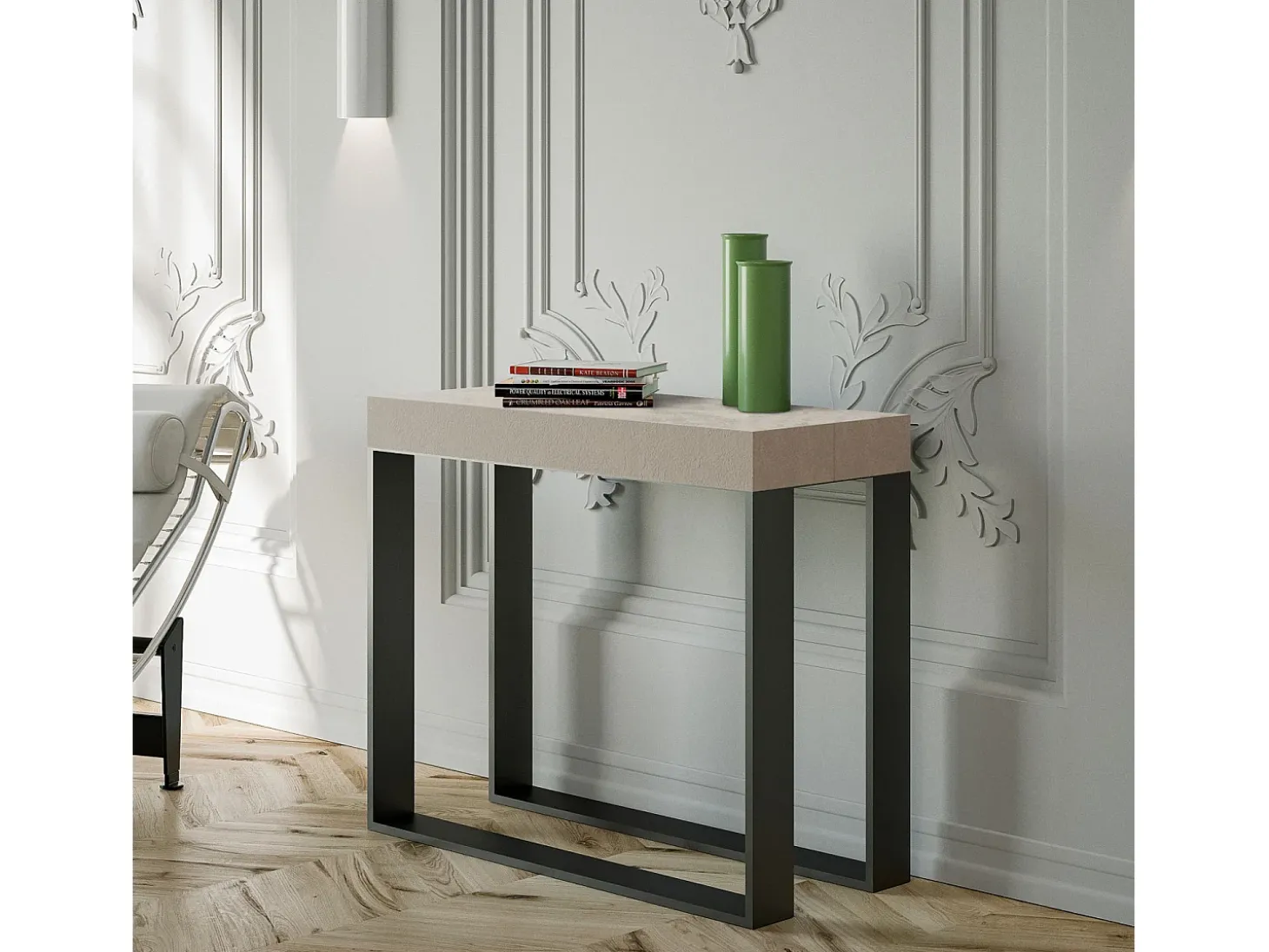 Mesa consola extensível 90x40/196 cm Elettra Small Cachemira quadro Antracite