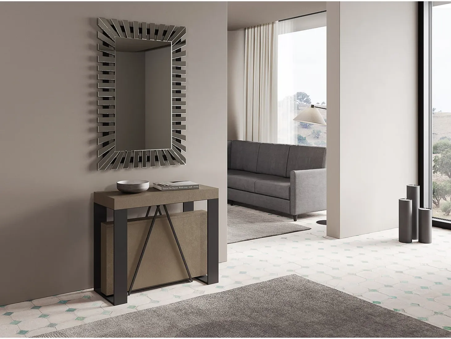Mesa consola extensível 90x40/196 cm Zamat Small tortora quadro antracite