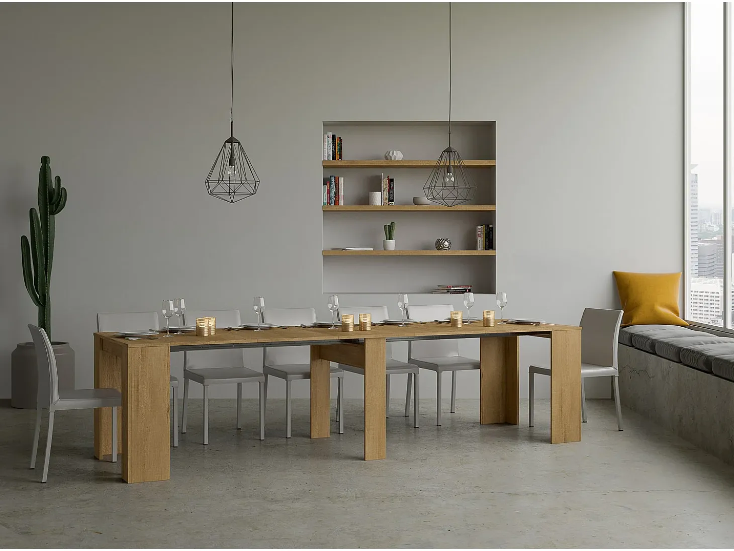 Mesa consola extensível 90x48/308 cm Basic Carvalho Natural