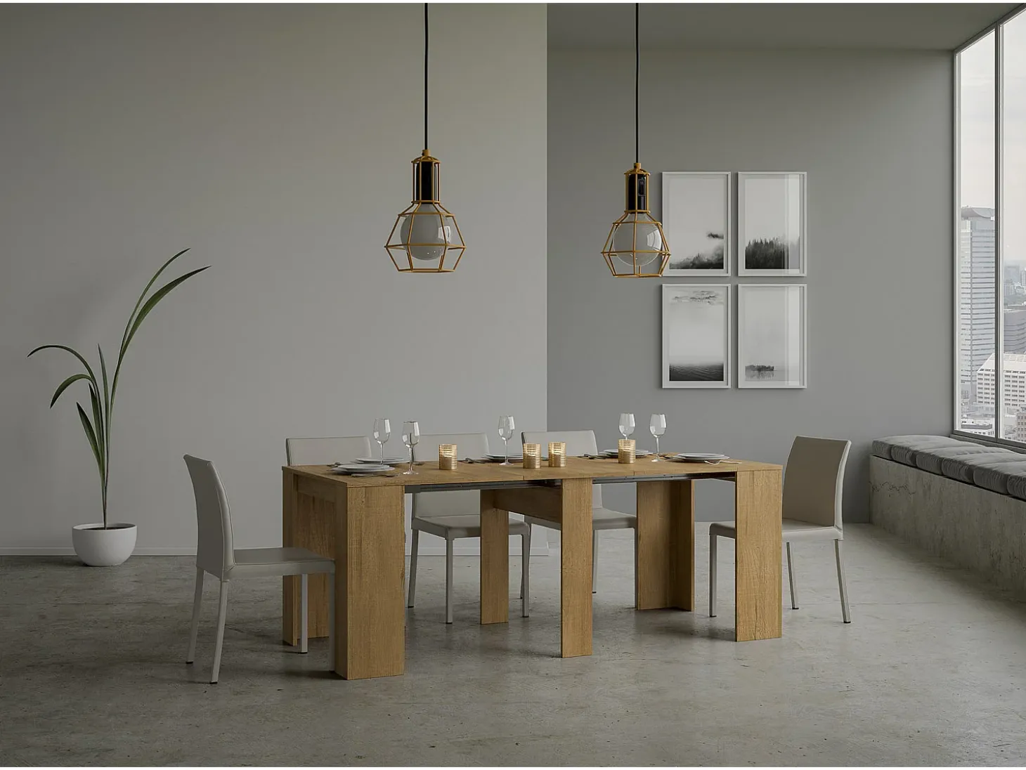 Mesa consola extensível 90x48/308 cm Basic Carvalho Natural
