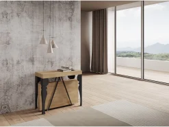 Mesa consola extensível 90x40/196 cm Riza Small carvalho natural quadro antracite