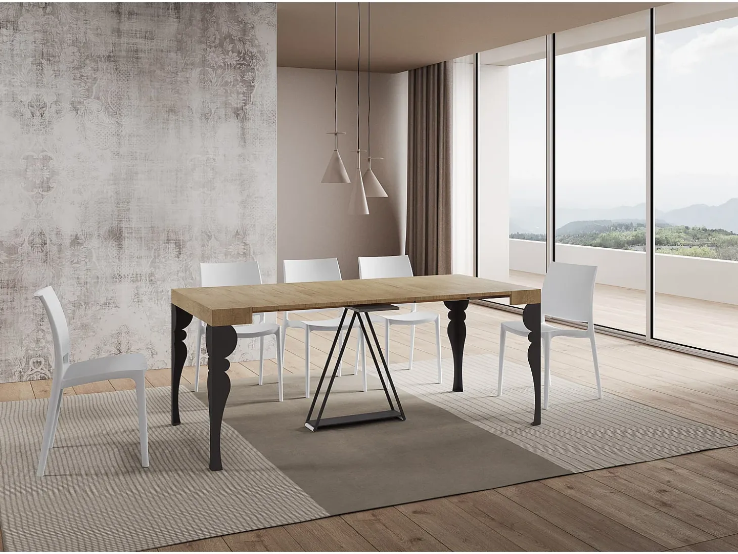 Mesa consola extensível 90x40/196 cm Riza Small carvalho natural quadro antracite