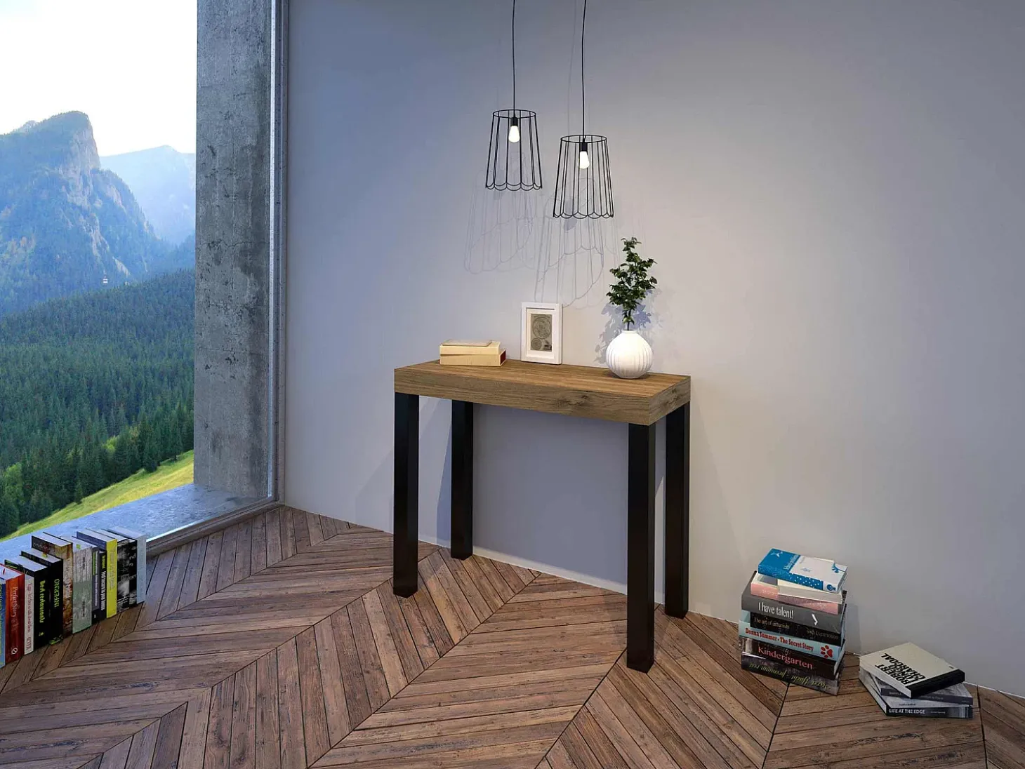 Mesa consola extensível 90x40/196 cm Everyday Small Carvalho Natural quadro Antracite