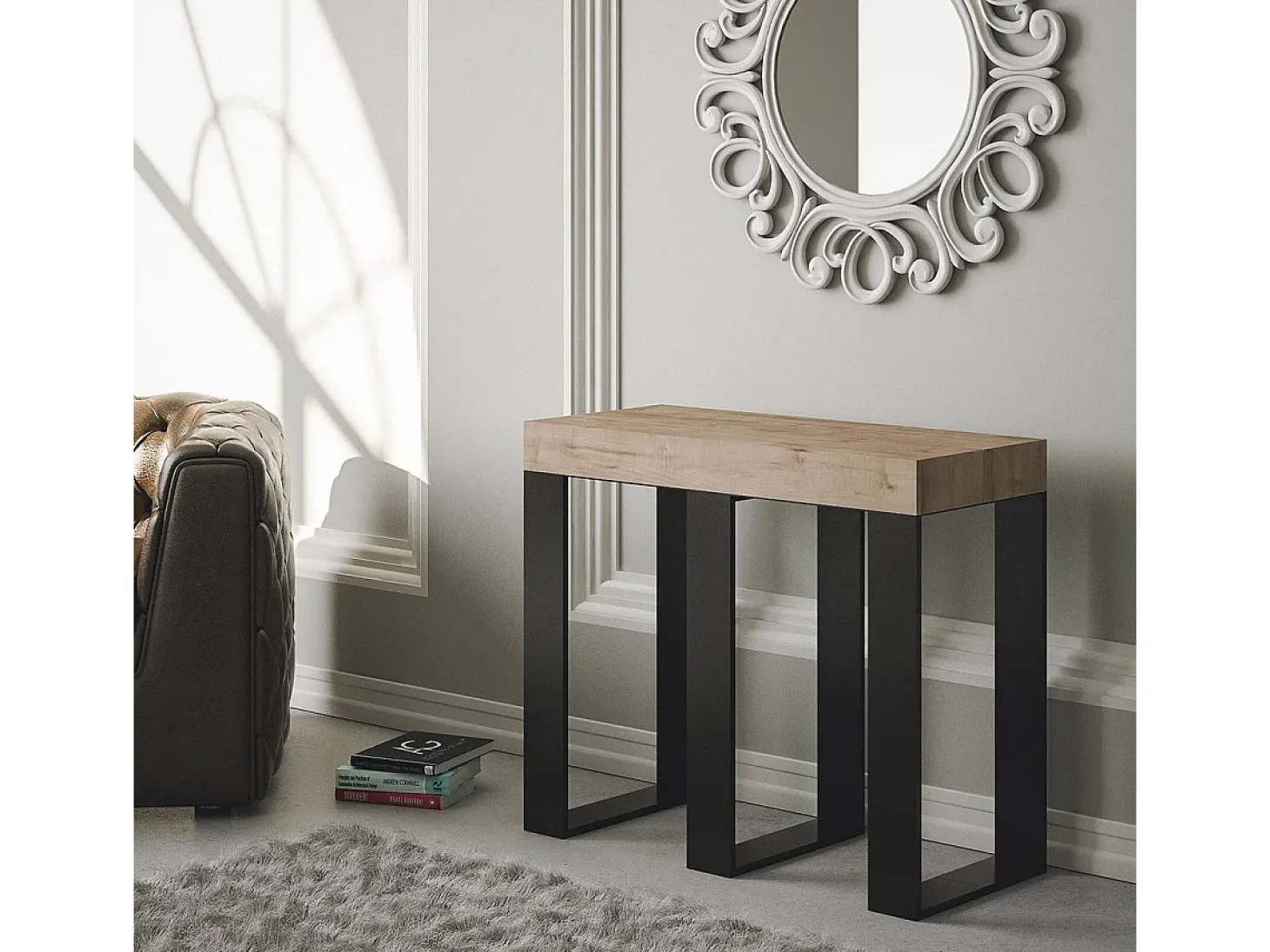 Mesa consola extensível 90x40/196 cm Sintesi Small Carvalho Natural quadro Antracite