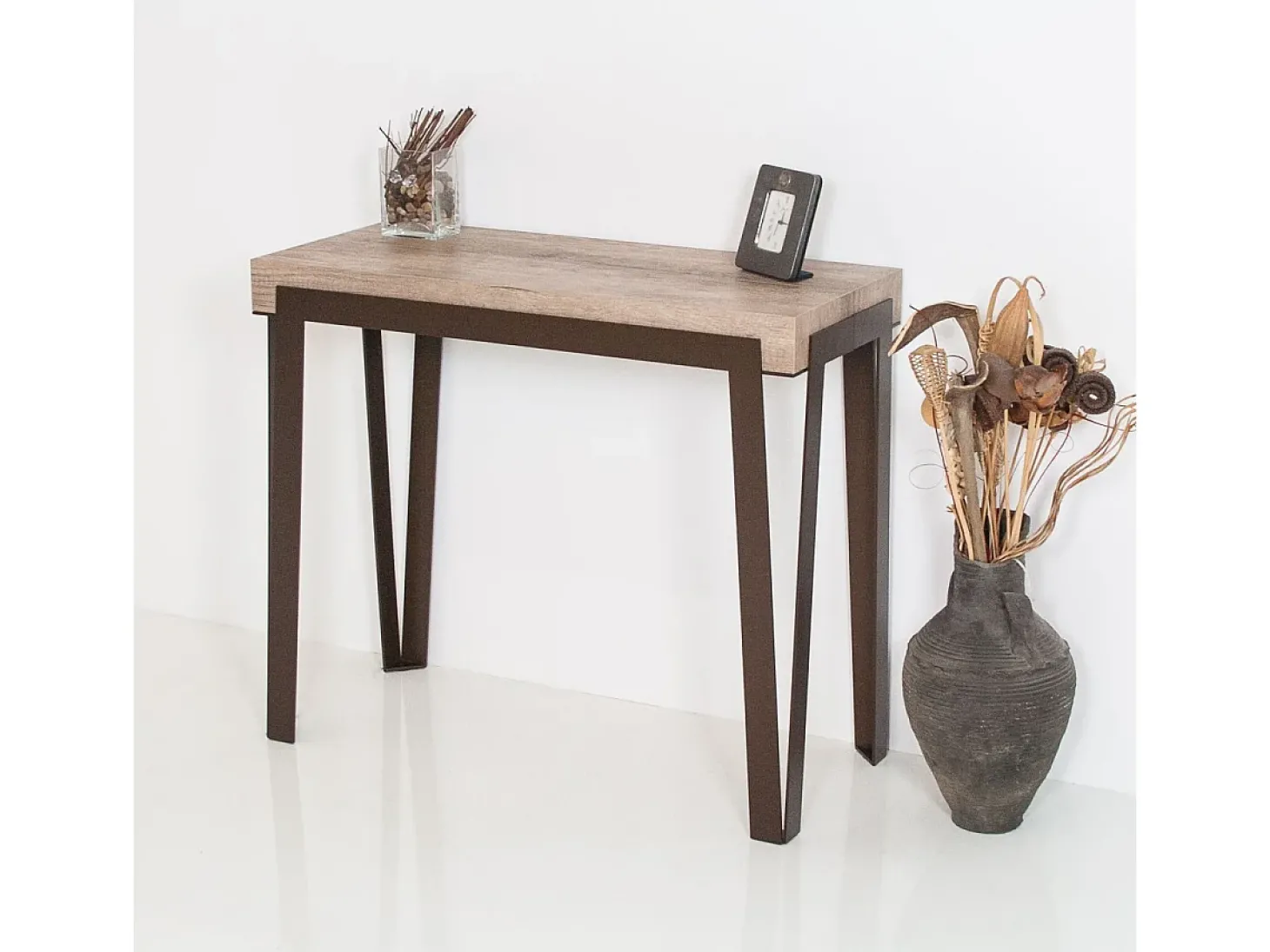 Mesa consola extensível 90x40/300 cm Rio Carvalho Natural quadro Ferrugem